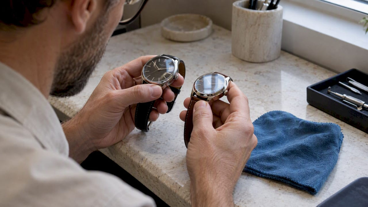 Comparing two watch crystals in daylight