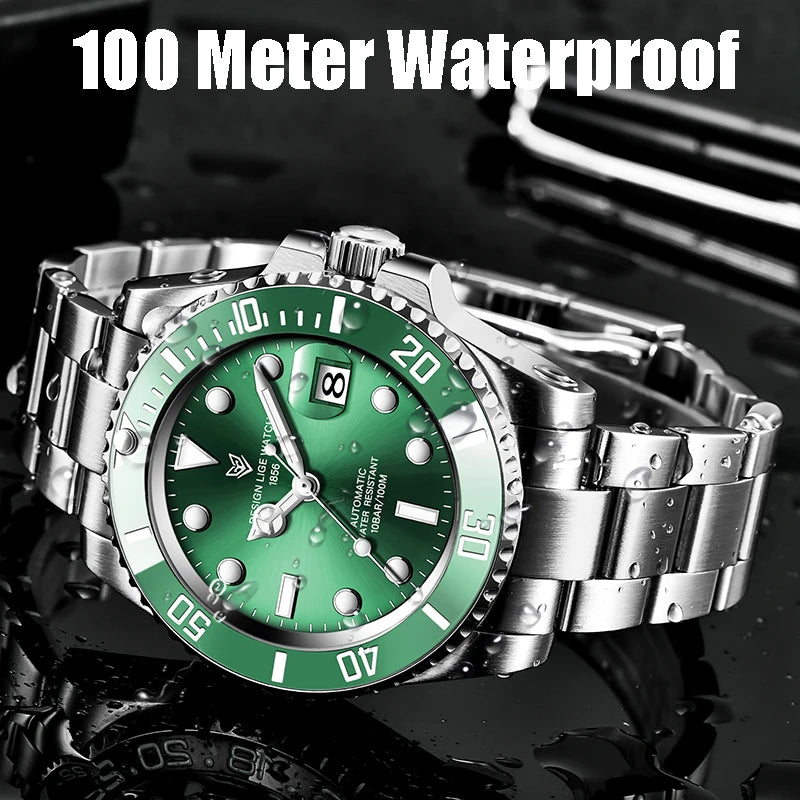 LIGE Top Brand Vintage Mechanical Watches Men Fashion Business Luxury Mens Watch Waterproof Luminous Automatic Wristwatch Reloj