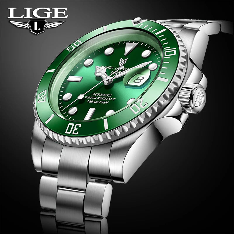 LIGE Top Brand Vintage Mechanical Watches Men Fashion Business Luxury Mens Watch Waterproof Luminous Automatic Wristwatch Reloj