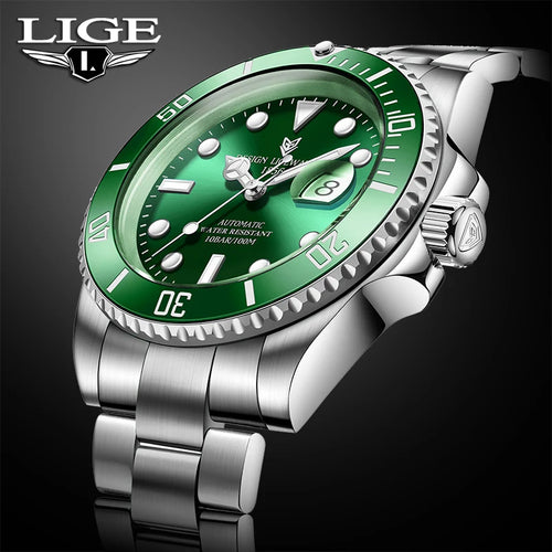 LIGE Top Brand Vintage Mechanical Watches Men Fashion Business Luxury Mens Watch Waterproof Luminous Automatic Wristwatch Reloj
