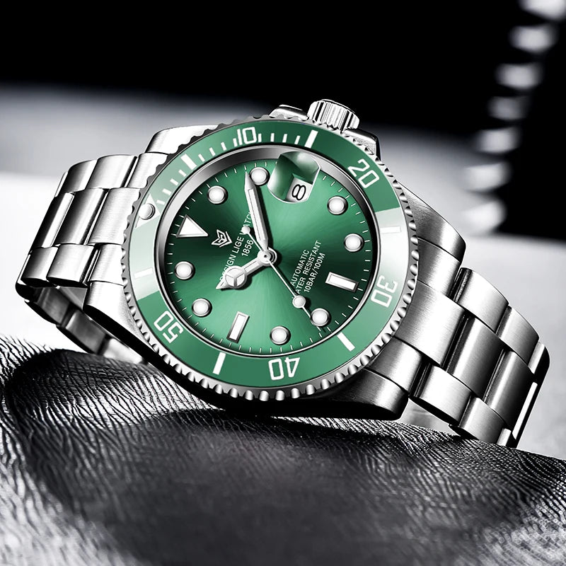LIGE Top Brand Vintage Mechanical Watches Men Fashion Business Luxury Mens Watch Waterproof Luminous Automatic Wristwatch Reloj