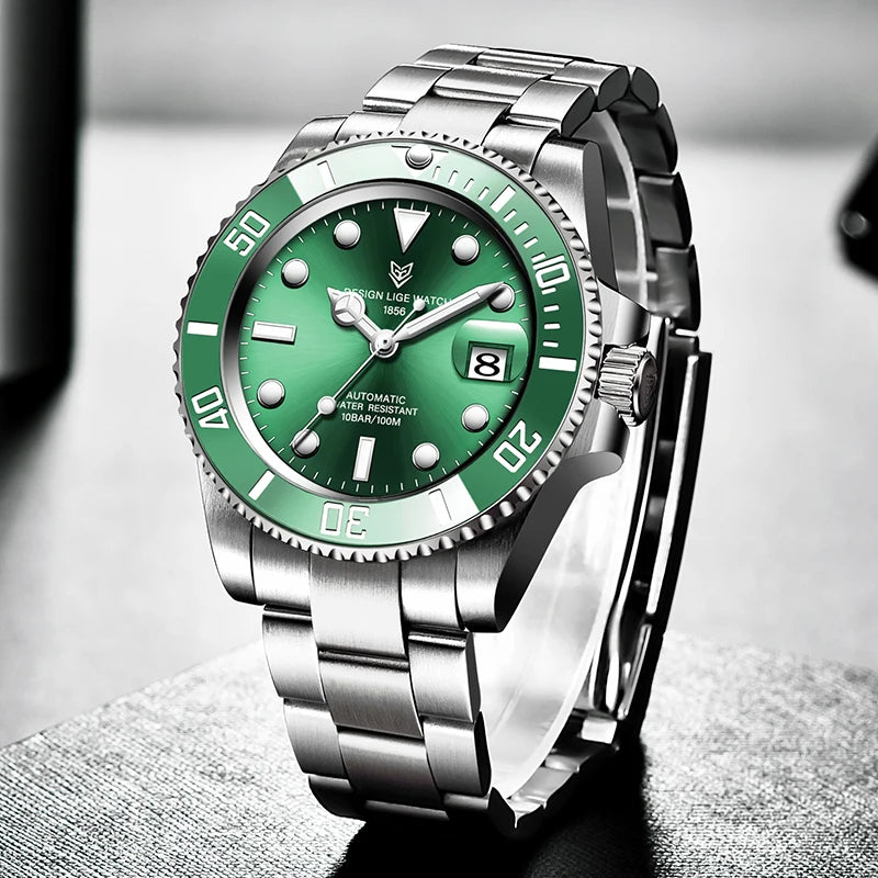 LIGE Top Brand Vintage Mechanical Watches Men Fashion Business Luxury Mens Watch Waterproof Luminous Automatic Wristwatch Reloj